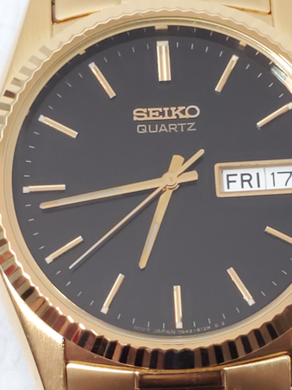 Vintage Seiko Men's Presidential Day Date Gold Plated Quartz Watch Black Dial